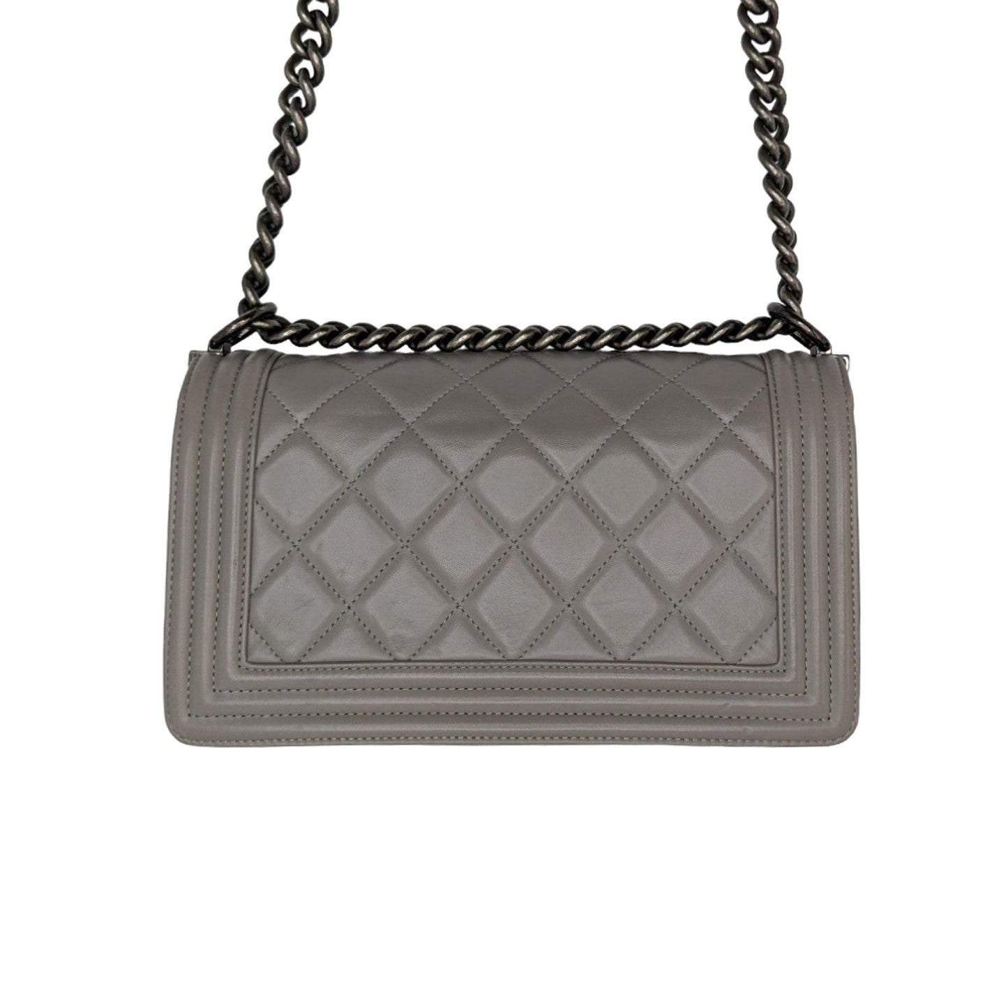 Chanel Gray Quilted Calfskin Medium Boy Bag