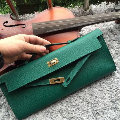 Hermes Green Handcrafted Kelly Cut Clutch