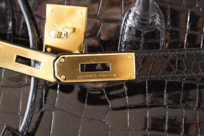 Hermes Birkin 35 Black Porosus Crocodile with Gold Hardware