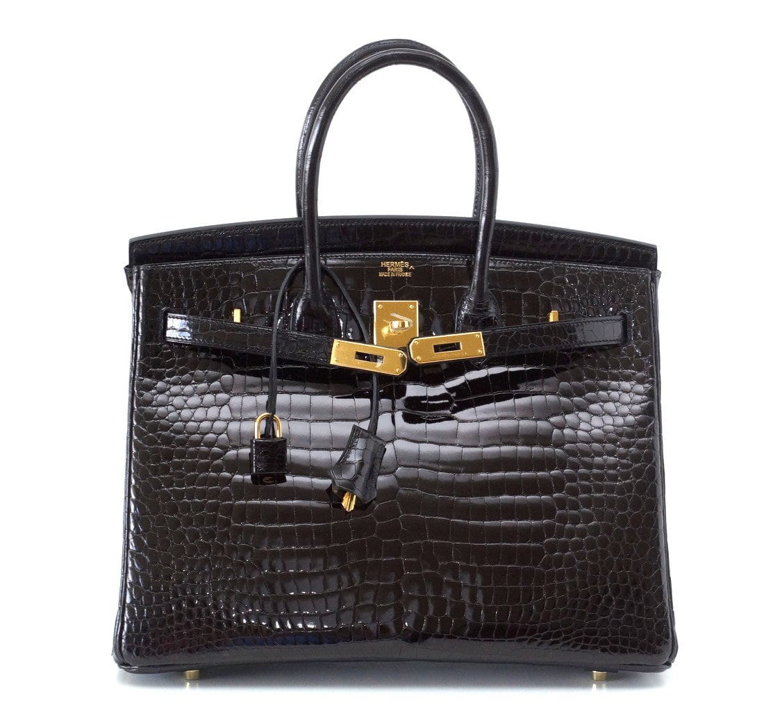 Hermes Birkin 35 Black Porosus Crocodile with Gold Hardware