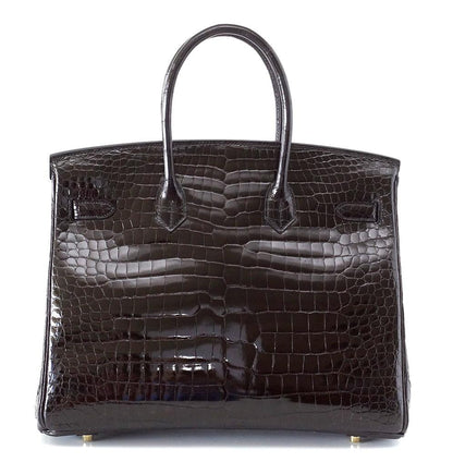 Hermes Birkin 35 Black Porosus Crocodile with Gold Hardware