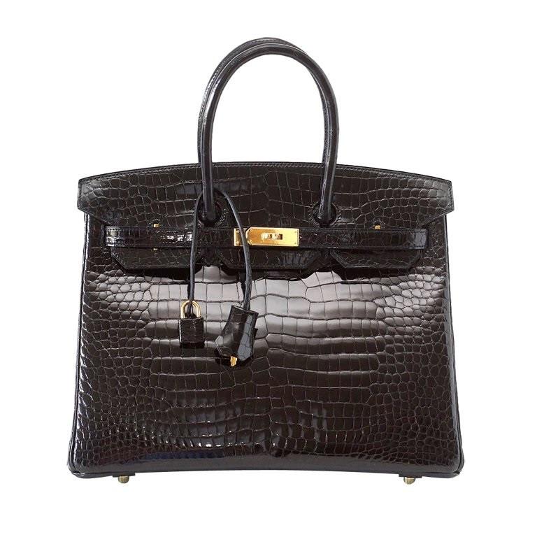 Hermes Birkin 35 Black Porosus Crocodile with Gold Hardware