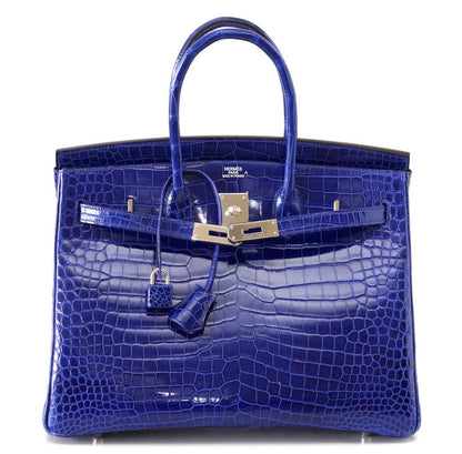 Hermes Birkin 35 Bag Vivid Electric Blue Porosus Crocodile Palladium