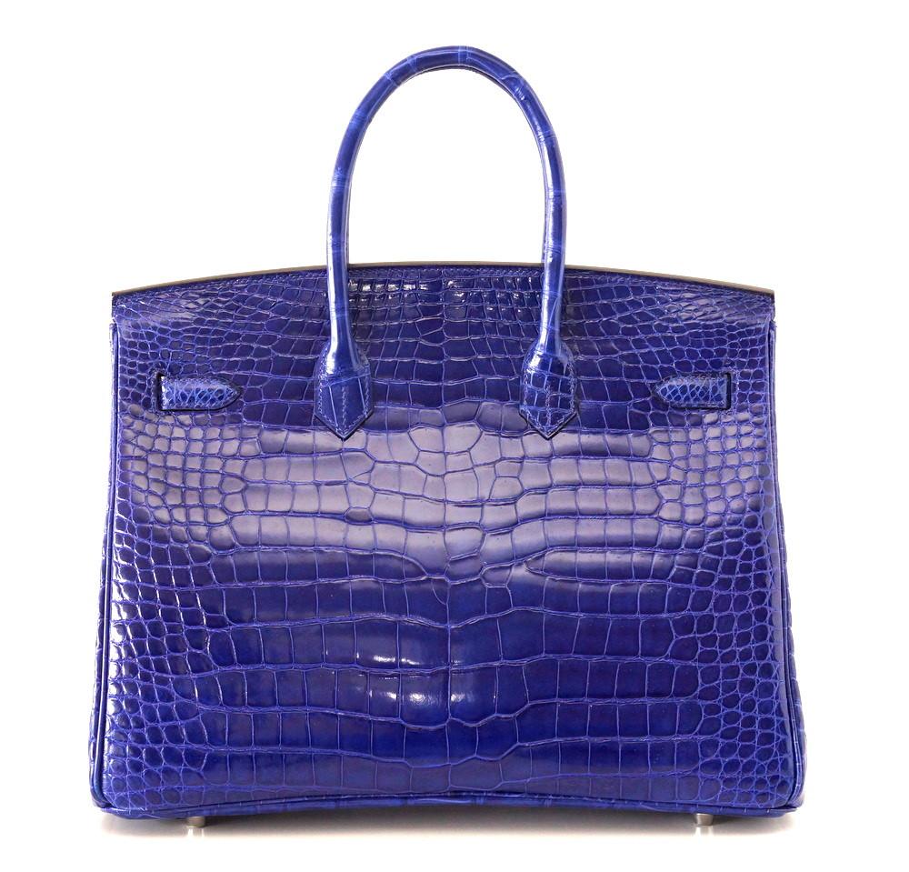 Hermes Birkin 35 Bag Vivid Electric Blue Porosus Crocodile Palladium