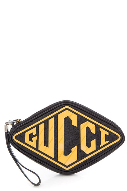 Gucci Black & Yellow Patent Leather Retro Logo Wristlet