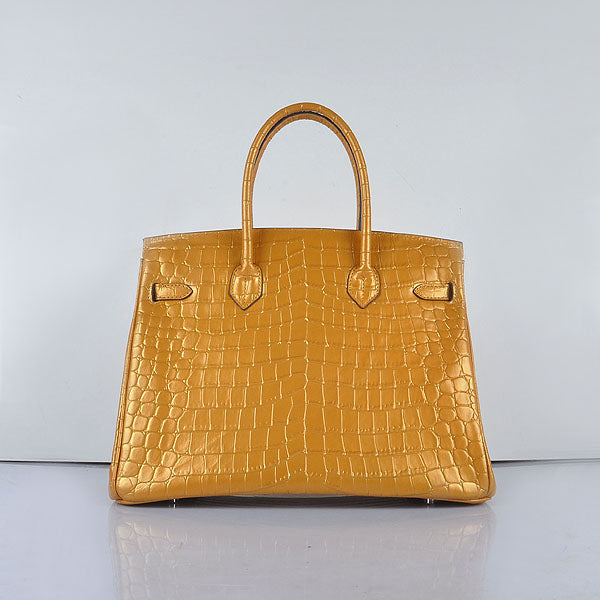 Hermes Birkin 35cm 6089 New Golden Crocodile Vein Handbags Silver