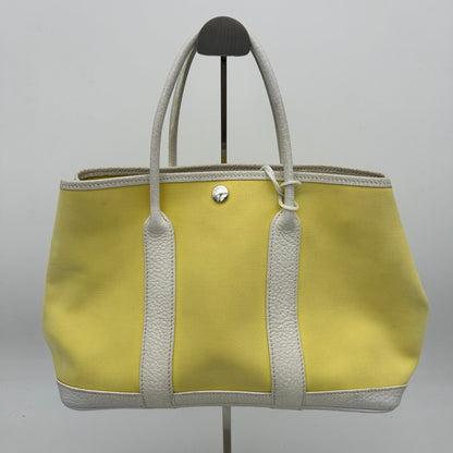 Hermes Garden Party Yellow Toile Leather Tote Medium