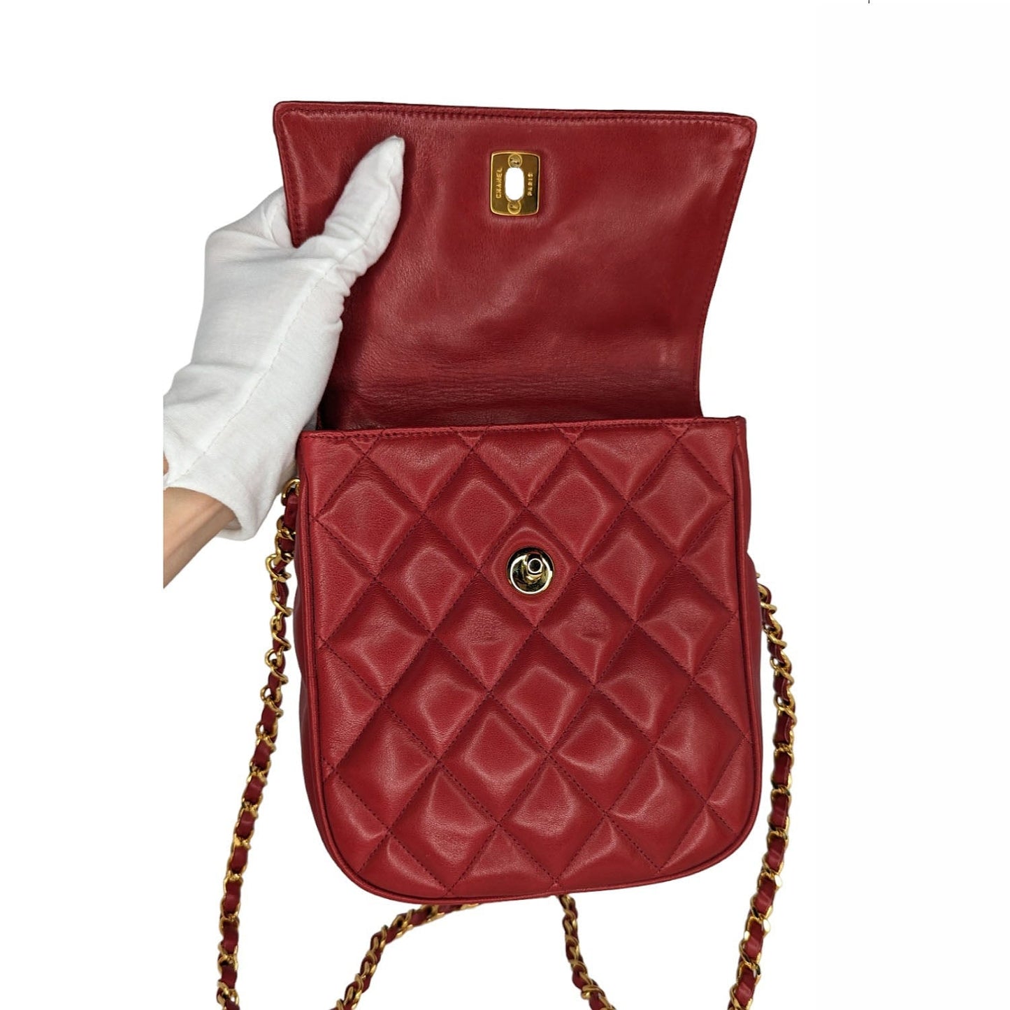 Chanel 90s Red Lambskin Quilted Mini CC Flap Messenger