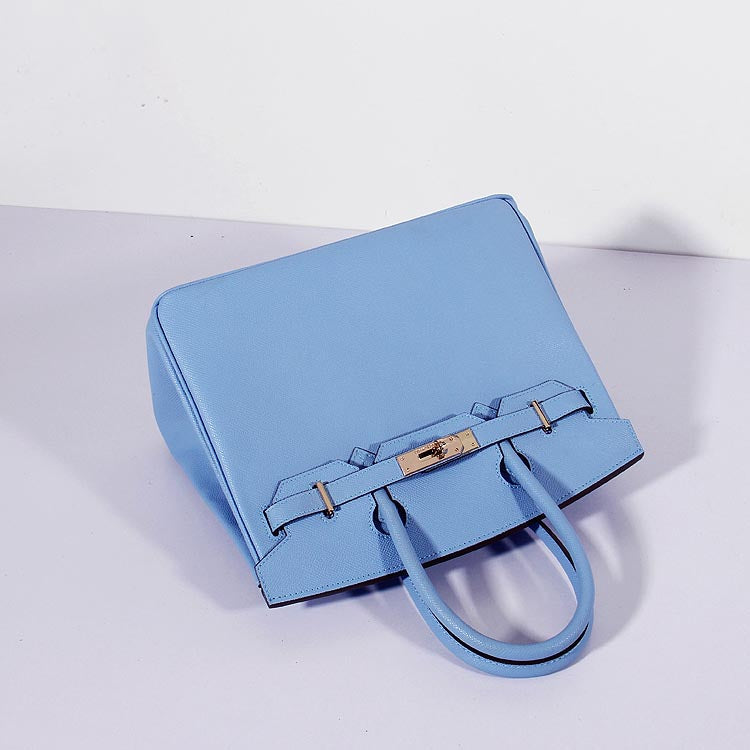 Hermes 30cm Birkin Bag Epsom Leather With Strap Light Blue Gold