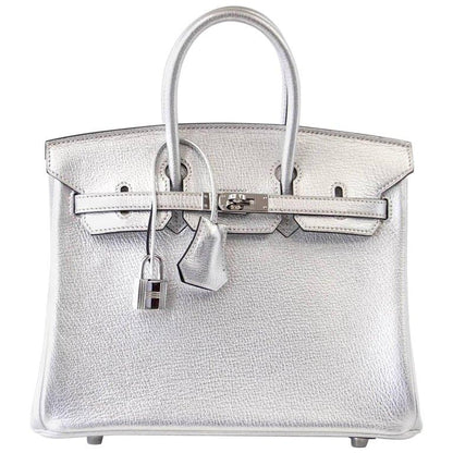 Hermes Birkin 25 Ultra Rare Metallic Silver Chevre Palladium Hardware