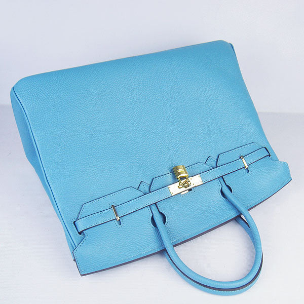 Hermes Birkin 35cm Togo Leather Handbags 6099 Light Blue Golden