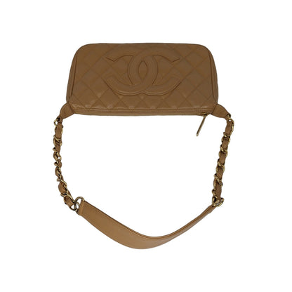 Chanel Timeless CC Chain Pochette Beige Quilted Caviar