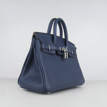 Hermes Birkin 25cm Handbag 6068 dark blue silver