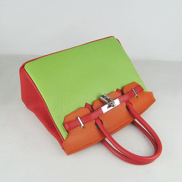 Hermes Birkin 30cm Togo Leather Handbags Red/Orange/Green Silver