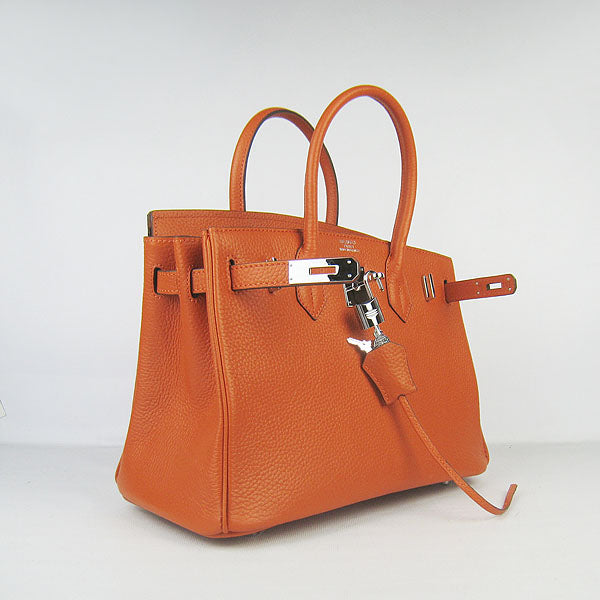 Hermes Birkin 30cm Togo Leather Handbags Orange Silver