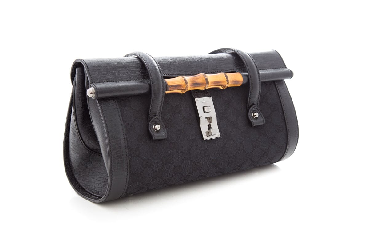 Gucci Black Monogram Bamboo Bullet HandBag