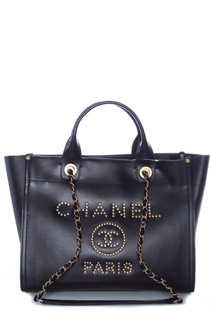 Chanel Black Caviar Studded Deauville Tote HandBag