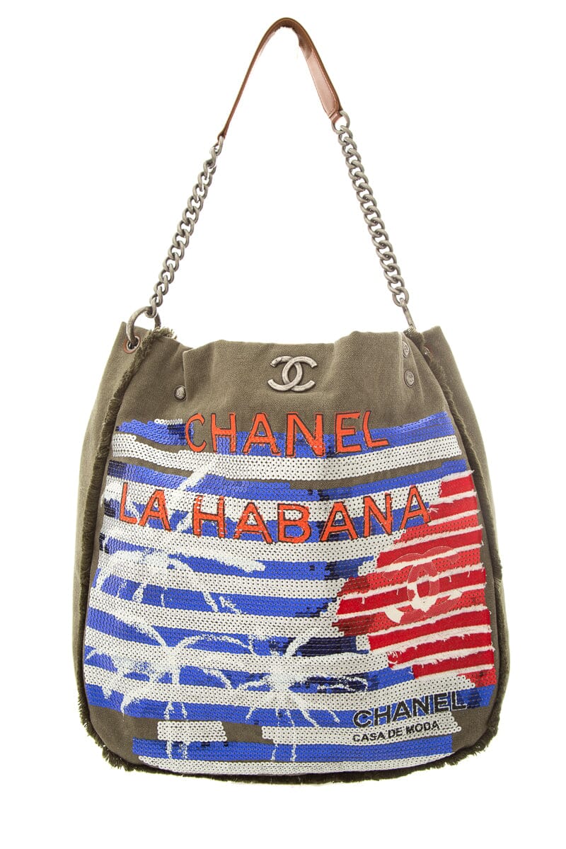 Chanel 2017 "Coco Cuba"  Grey Canvas and Sequin Messenger Bag