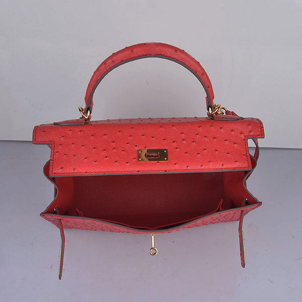 Hermes Kelly 32cm Ostrich Vein 6108 Red Golden