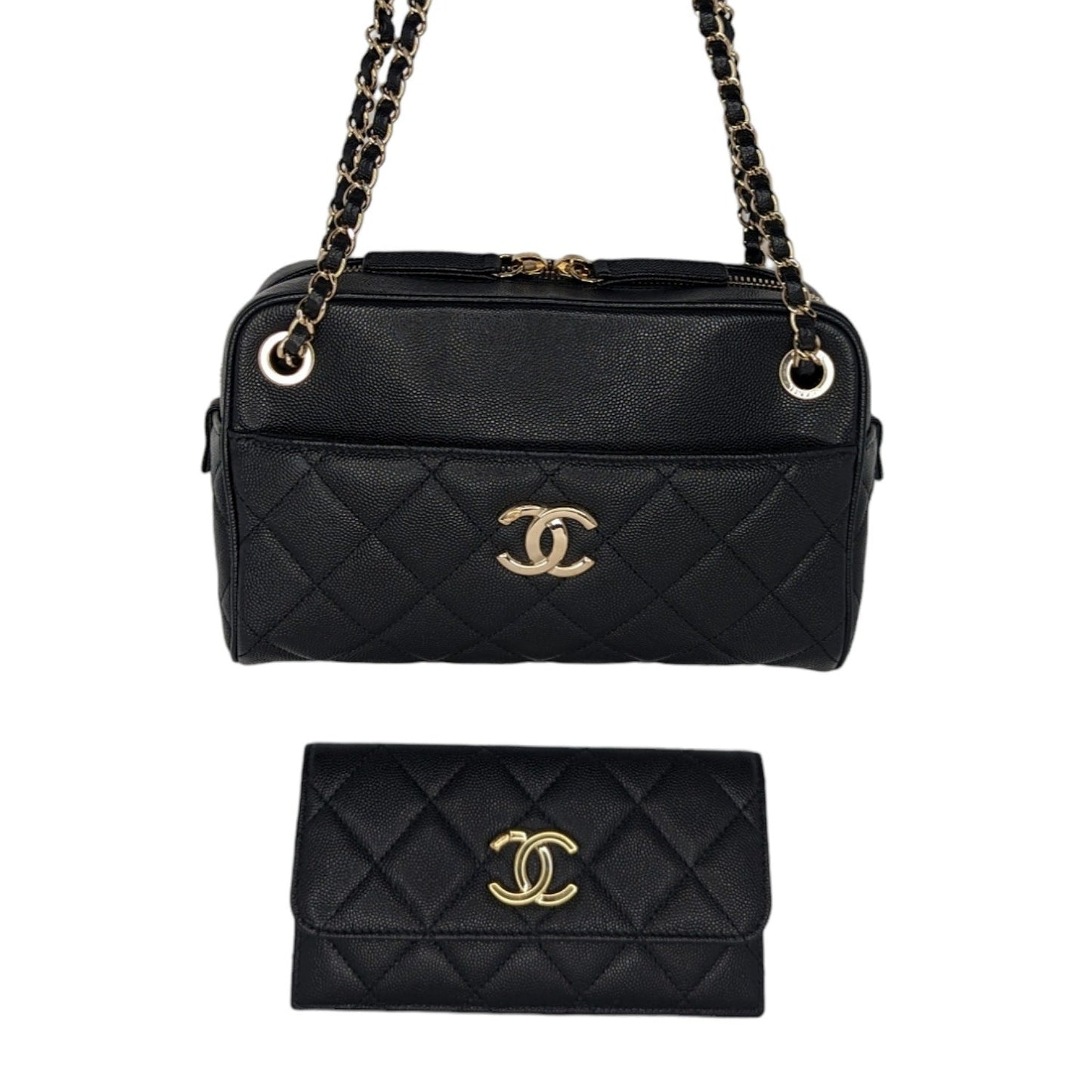 Chanel Black Caviar Quilted Small In & Out Camera Case