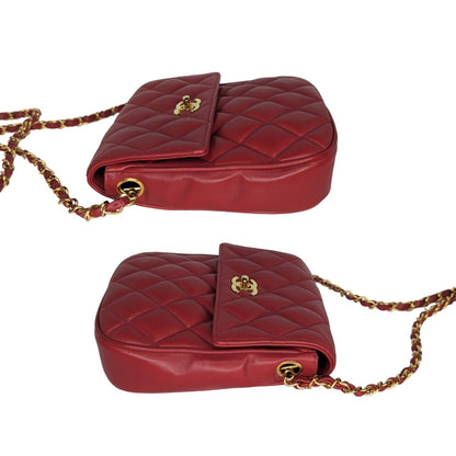 Chanel 90s Red Lambskin Quilted Mini CC Flap Messenger