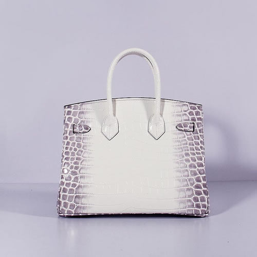 Hermes Birkin 30cm Crocodile Leather Bag With Strap Grey White Gold