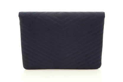 Chanel 2017  Navy Caviar Chevron O Clutch