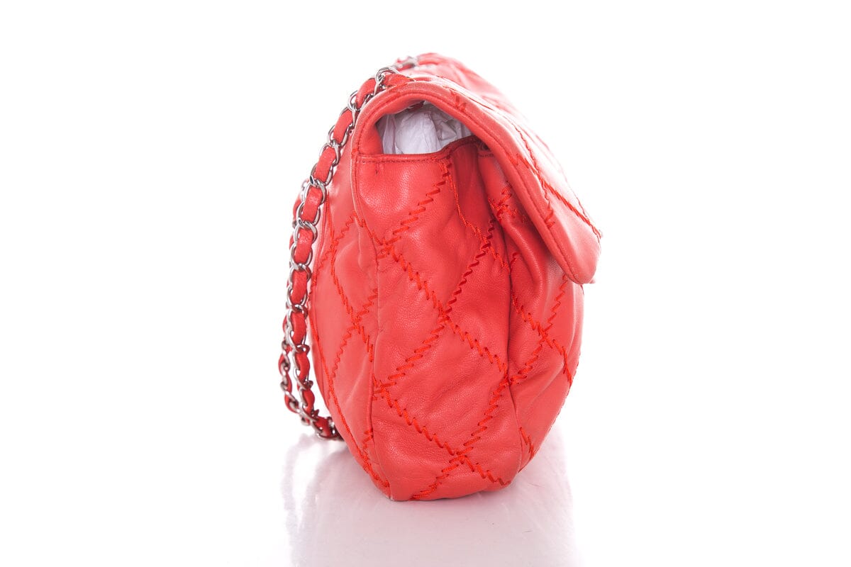 Chanel Poppy Red 2011 East West Soft Sided Single Flap Bag