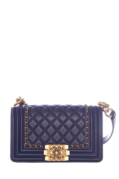 Chanel Infinity Boy Flap Quilted Calfskin Navy Small HandBag