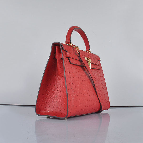 Hermes Kelly 32cm Ostrich Vein 6108 Red Golden