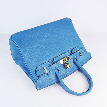 Hermes Birkin 30cm Togo Leather Handbags Blue Golden