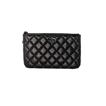 Chanel Black Aged Calfskin O Case 2.55 Reissue Pouch