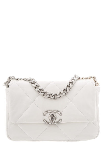 Chanel 19 White Puff Quilted Lambskin HandBag