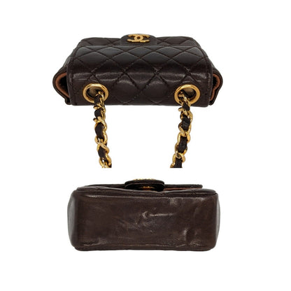 Chanel Vintage Brown Lambskin Quilted Micro Mini Flap Belt Bag Charm