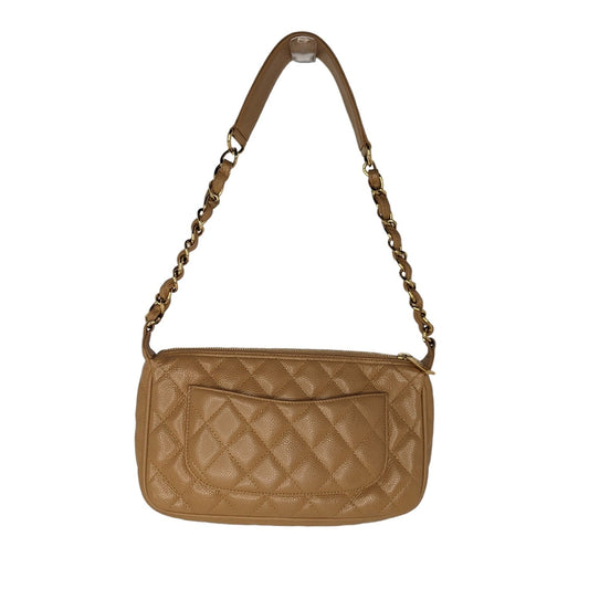 Chanel Timeless CC Chain Pochette Beige Quilted Caviar