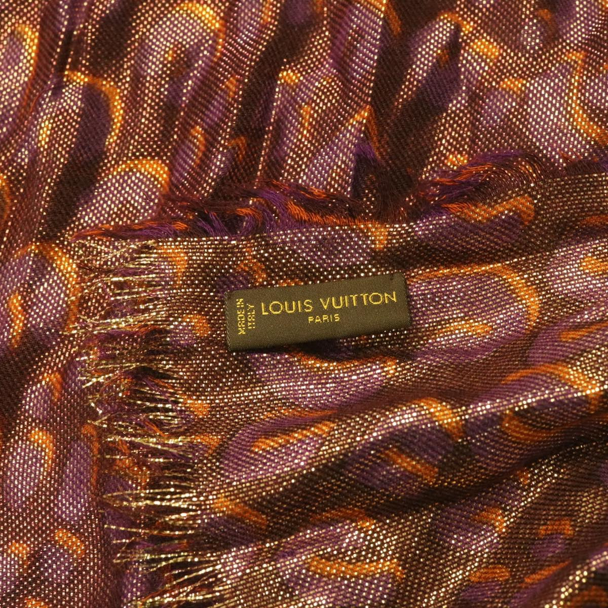 Louis Vuitton  Stole Scarf Cashmere Silk Polyester Shawl Purple LV Auth am595g