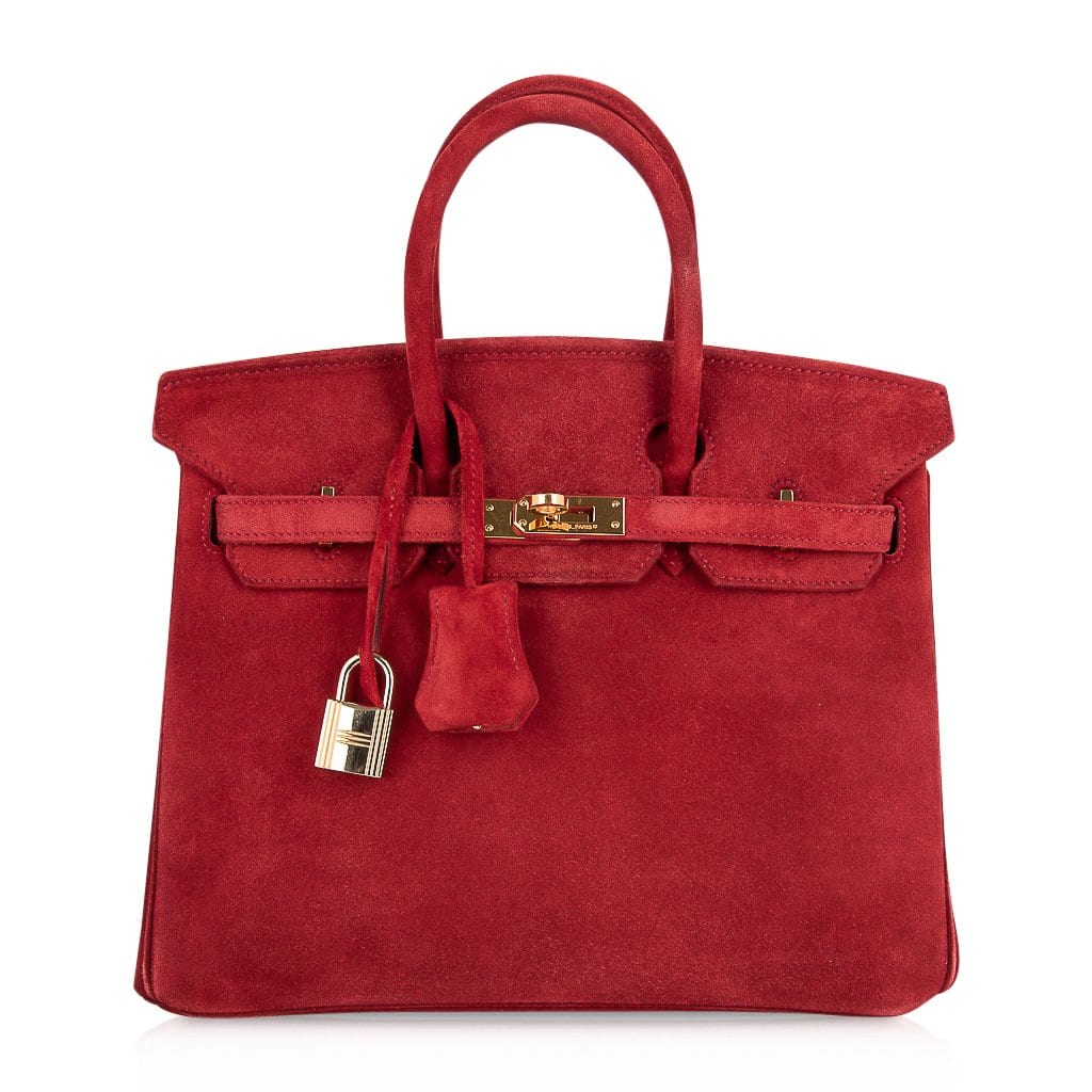 Hermes Birkin 25 Doblis Bag Rouge Vif Suede Gold Hardware