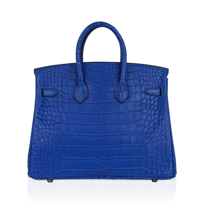 Hermes Birkin 25 Bag Blue Zellige Matte Alligator Gold Hardware