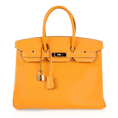 Hermes Birkin 35 Bag Yellow Jaune D'Or Candy Limited Edition Epsom Permabrass