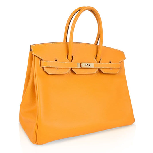 Hermes Birkin 35 Bag Yellow Jaune D'Or Candy Limited Edition Epsom Permabrass