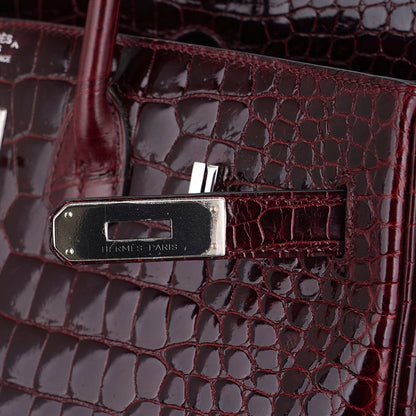 Hermes Birkin 35 Bag Bordeaux Porosus Crocodile with Palladium Hardware