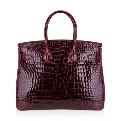 Hermes Birkin 35 Bag Bordeaux Porosus Crocodile with Palladium Hardware