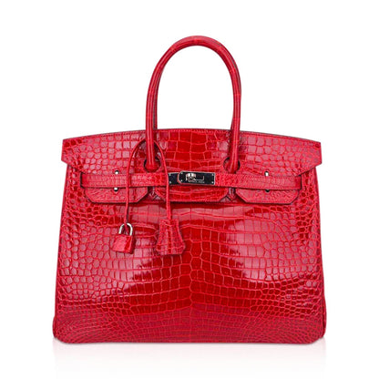 Hermes Birkin 35 Bag Braise Porosus Crocodile with Palladium Hardware