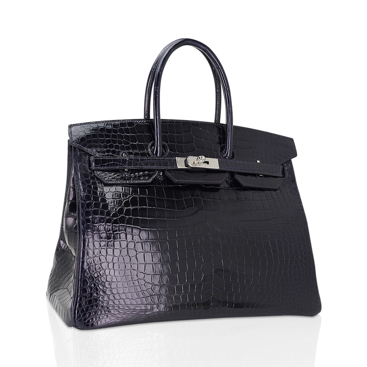 Hermes Birkin 35 Bag Blue Marine Porosus Crocodile with Palladium Hardware