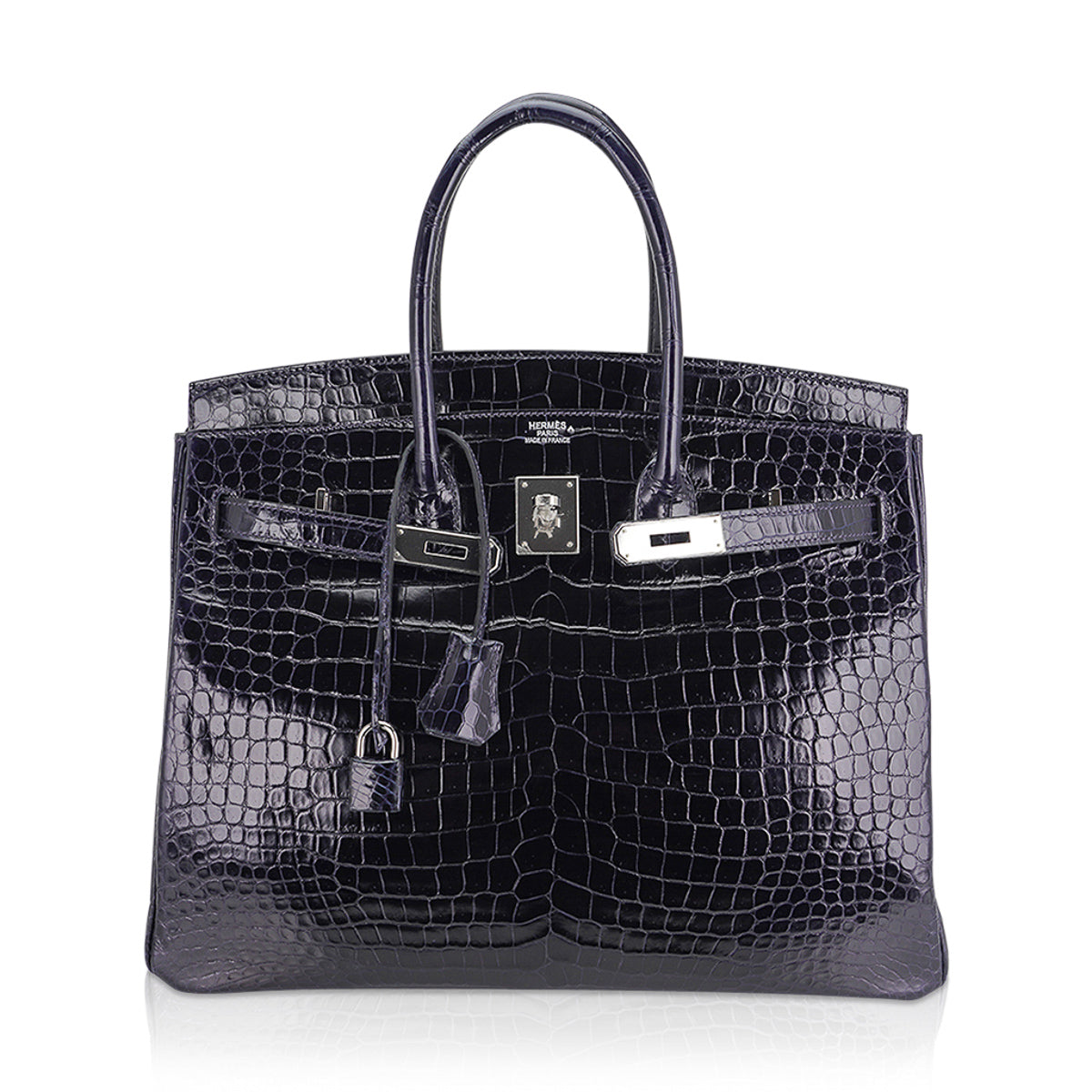 Hermes Birkin 35 Bag Blue Marine Porosus Crocodile with Palladium Hardware