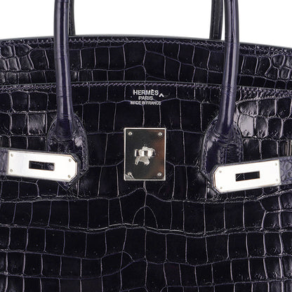 Hermes Birkin 35 Bag Blue Marine Porosus Crocodile with Palladium Hardware