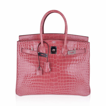 Hermes Birkin 35 Bag Rose Indien Porosus Crocodile with Palladium Hardware