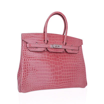 Hermes Birkin 35 Bag Rose Indien Porosus Crocodile with Palladium Hardware