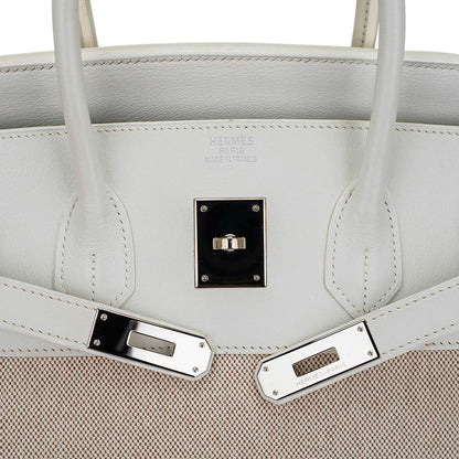 Hermes Birkin 35 Bag Toile White Swift Leather with Palladium Hardware