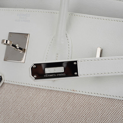 Hermes Birkin 35 Bag Toile White Swift Leather with Palladium Hardware